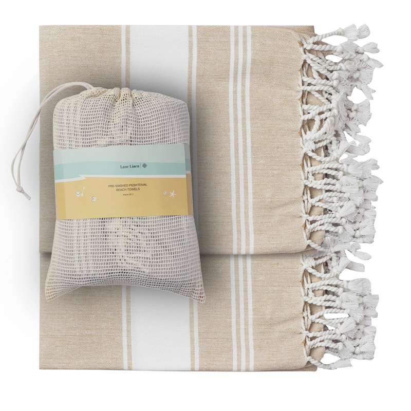 100% Cotton Beach Towel with Beach Bag, 2 Piece Beach Towels for Adults, 39″x71″, Pool Towels, Oversized Beach Towel, Extra Large Beach Towel, Quick Dry Sand Towel, Travel Beach Towel – Beige Set of 2 Beige