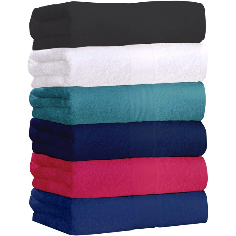 QUBA LINEN Bamboo Cotton Bath Towels-27x54inch – 6 Pack Shower Towels for Pool, Spa, and Gym – Light Weight, Ultra Absorbent Towels for Bathroom (6, 27×54) 6 27×54