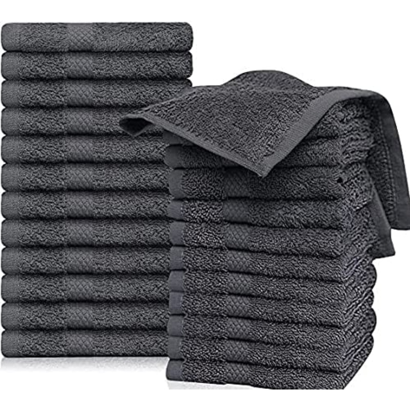 QUBA LINEN Grey Washcloths Pack of 24 – 12″x12″ 100% Ring Spun Cotton Premium Soft Absorbent Quick Dry Luxurious wash Cloths Set Hotel Quality (Grey, 24Pack 12×12)