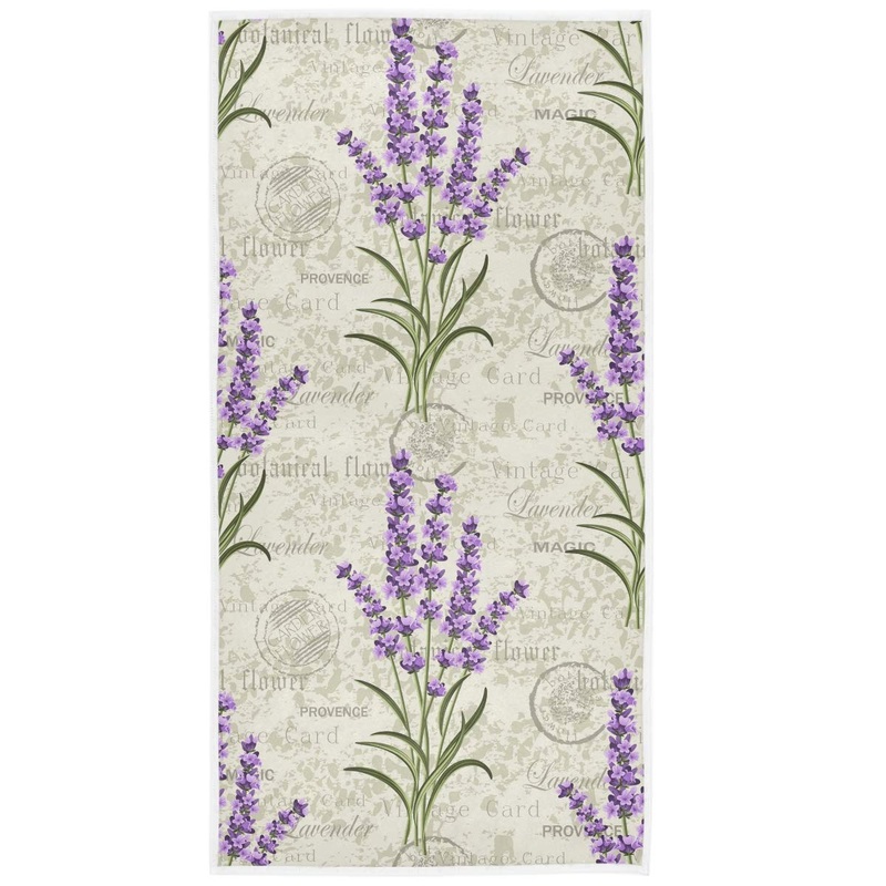 Retro Lavender Stamp Purple Hand Towels 16×30 in Spring Summer Flowers Bathroom Towel Ultra Soft Highly Absorbent Grungy Floral Small Bath Towel Kitchen Dish Guest Towel Home Bathroom Decorations