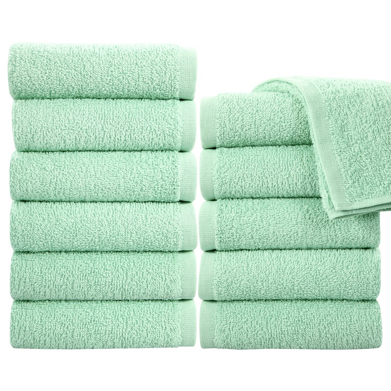 SIMPLY LOFTY Cotton Washcloths 12 x 12 (12 Pack) Premium Fingertip Towels Highly Absorbent Facial Towels for Bathroom 100% Ring Spun Cotton Wash Cloth Set (Aqua Mint)