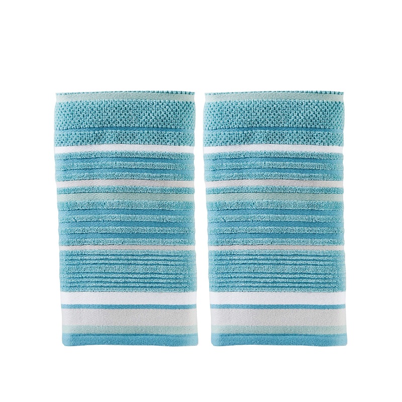 SKL Home by Saturday Knight Ltd. Seabrook Stripe 2-Piece Hand Towel Set Teal 2 Count