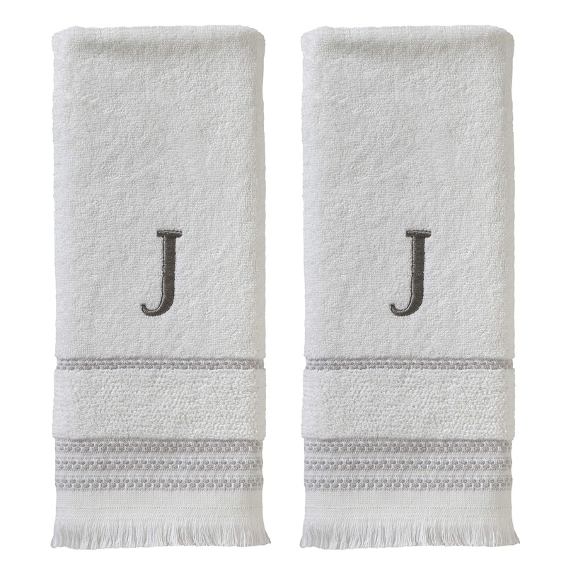SKL Home Casual Monogram Hand Towel Set, J, 16×26, White 2 Pack