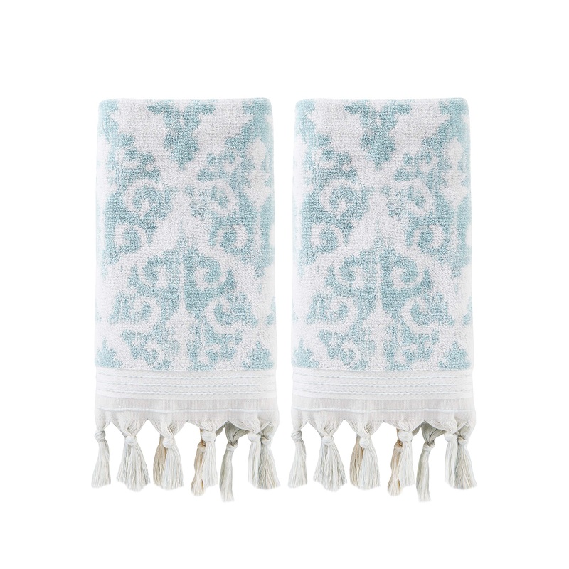 SKL Home Mirage Fringe 100% Turkish Cotton Hand Towel Set, Aqua Hand Towel Set Aqua