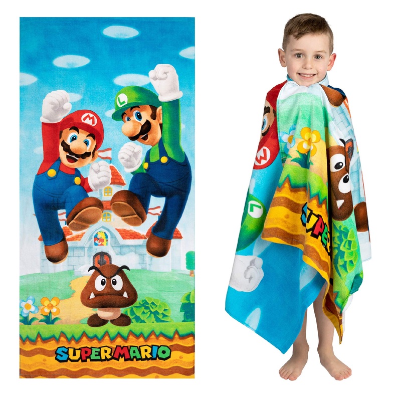 Super Mario “Official Nintendo” Kids Super Soft Cotton Bath/Pool/Beach Towel, 58 in x 28 in, By Franco 58 in x 28 in Mario