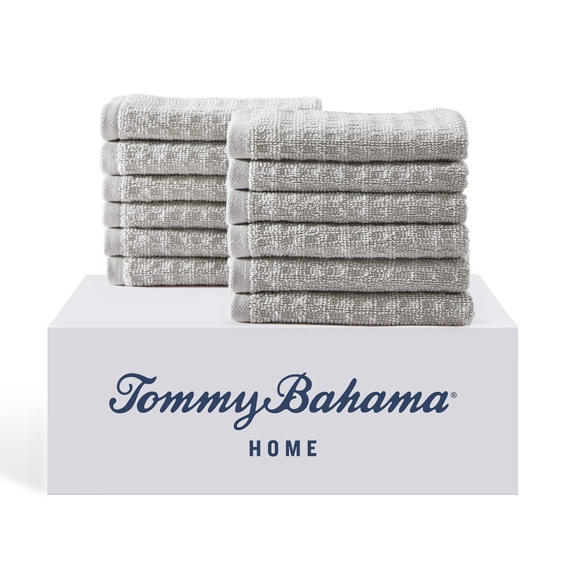 Tommy Bahama- Washcloth Set  Highly Absorbent Cotton Bathroom Decor  Low Linting & Fade Resistant (Northern Pacific Grey  12 Piece) Northern Pacific Pelican Grey Washcloths (12-Piece)