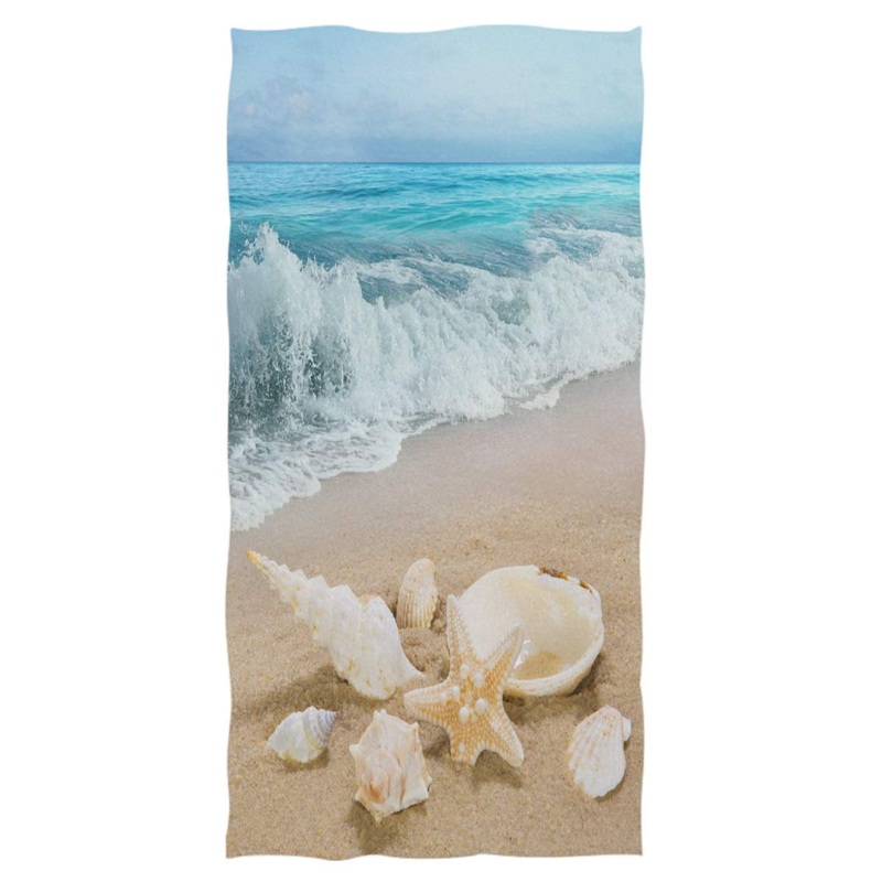 Wamika Beach Seashell Starfish Hand Towels Sea Ocean Wave Summer Bathroom Towel Ultra Soft Absorbent Multipurpose Towels for Hand,Face,Gym,Sports Home Decor, 16×30