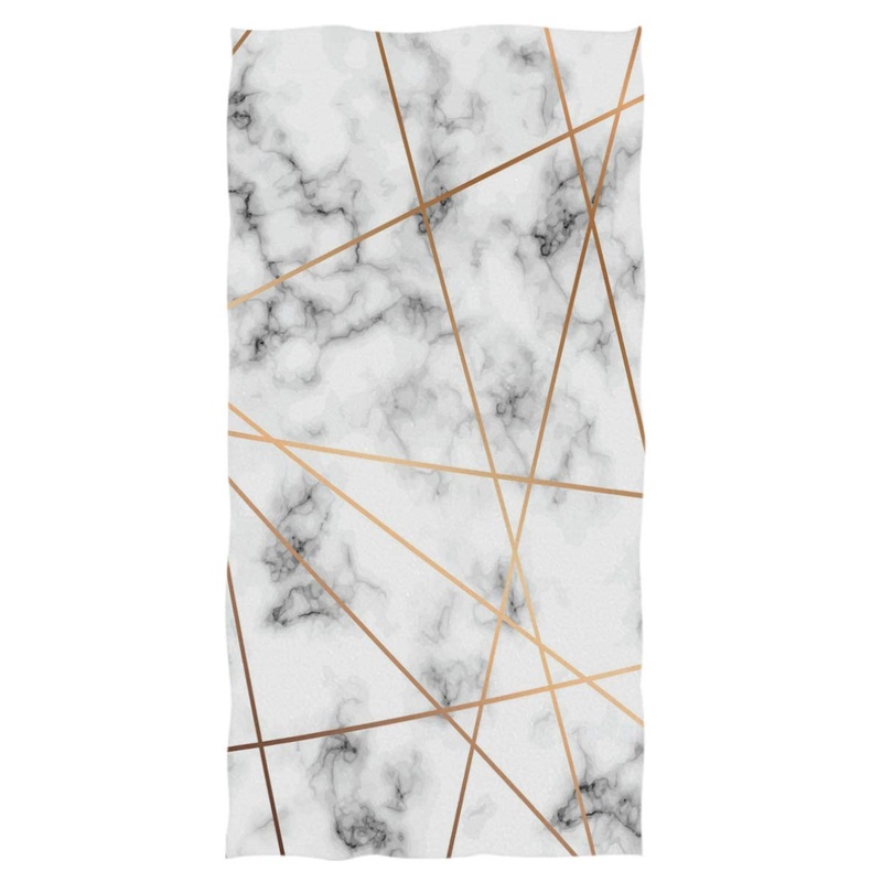 Wamika Marbling Texture Print Hand Towels Orange Lines White Marble Bath Towel Ultra Soft Highly Absorbent Multipurpose Bathroom Towel for Hand Face Gym Sports Spa Home Decor, 16×30 in
