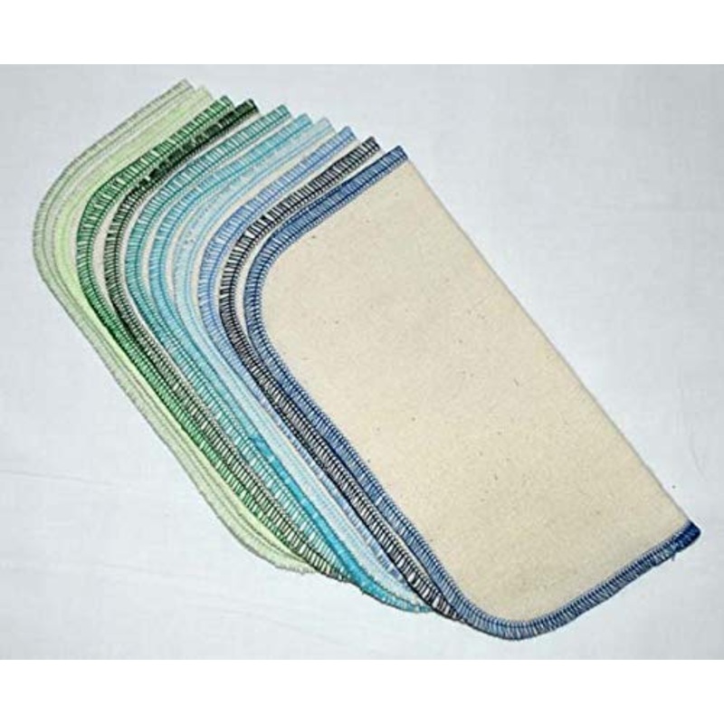 1 Ply Organic Flannel Baby Wipes 8×8 Inches Set of 10 Blues and Greens