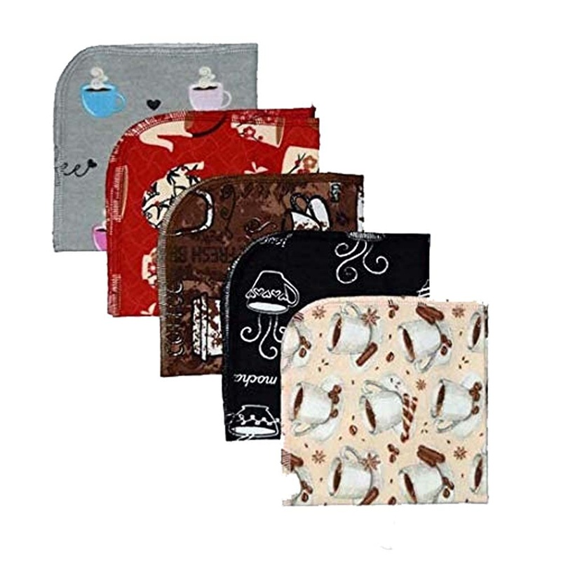 1 Ply Printed Cotton Flannel 12×12 Inches Little Wipes Set of 5 Coffee Time