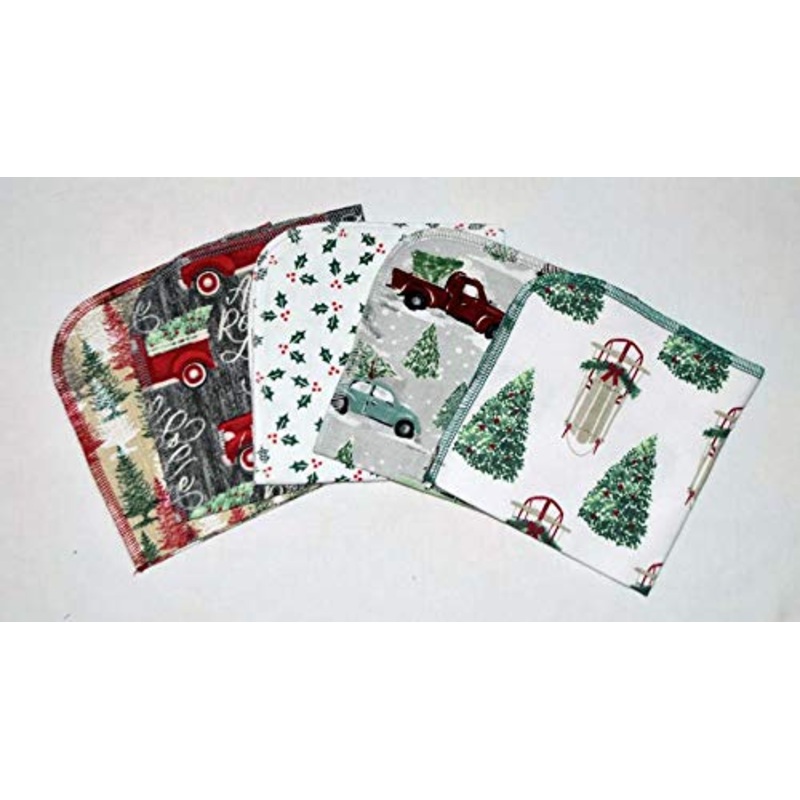 1 Ply Printed Cotton Flannel 12×12 Inches Paperless Towel Set of 5 Holiday Joy
