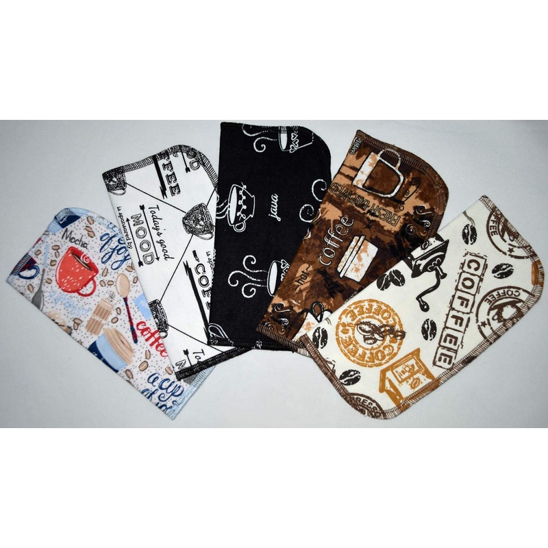1 Ply Printed Flannel 8×8 Inches Little Wipes Set of 5 Coffee Break