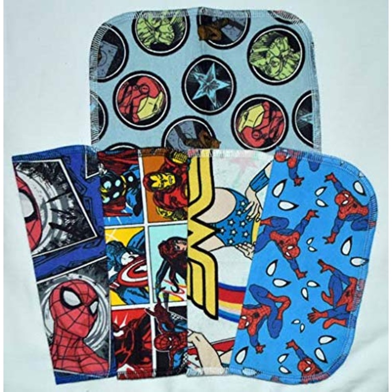 1 Ply Printed Flannel 8×8 Inches Little Wipes Set of 5 Favorite Superhero Characters