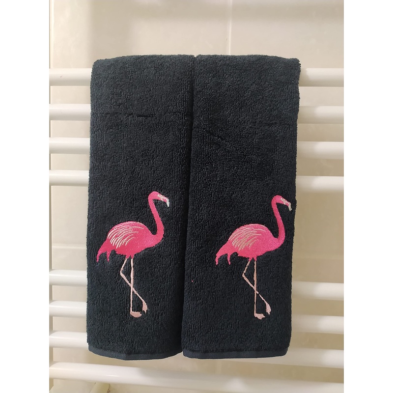 2-Pack White Flamingo Fingertip Kitchen Towels, Deluxe Premium Terry Hand Towels 100% Cotton, 11inchx18inch (Black), 11WX18L