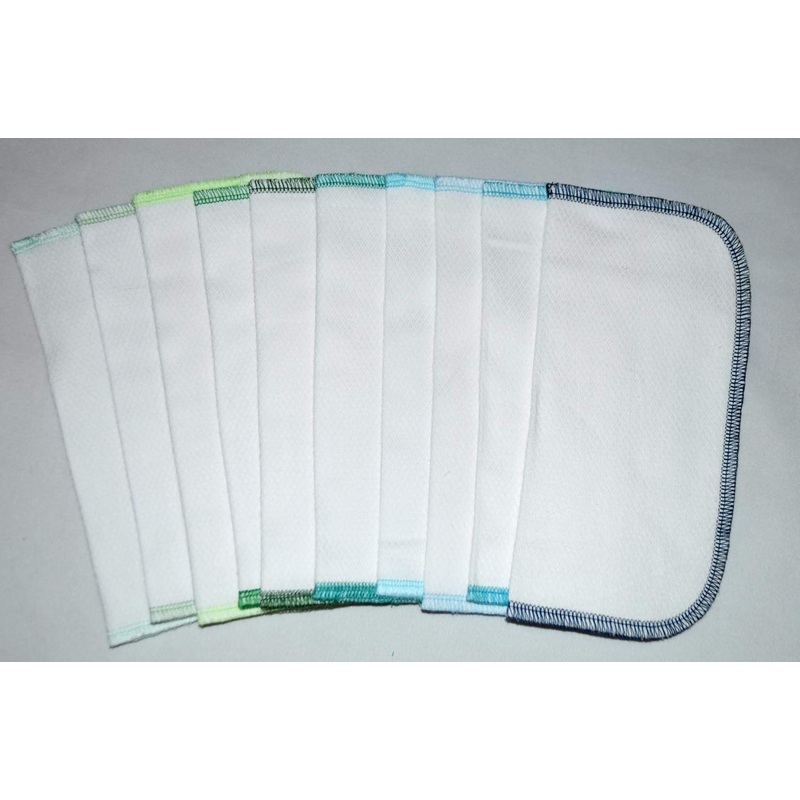 2 Ply 8×8 Inches White Cotton Birdseye Little Wipes Set of 10 Assorted Blues and Greens