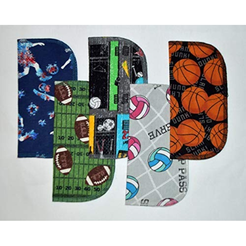 2 Ply Printed Flannel 8×8 Inches Little Wipes Set of 5 Sports Loving Fans
