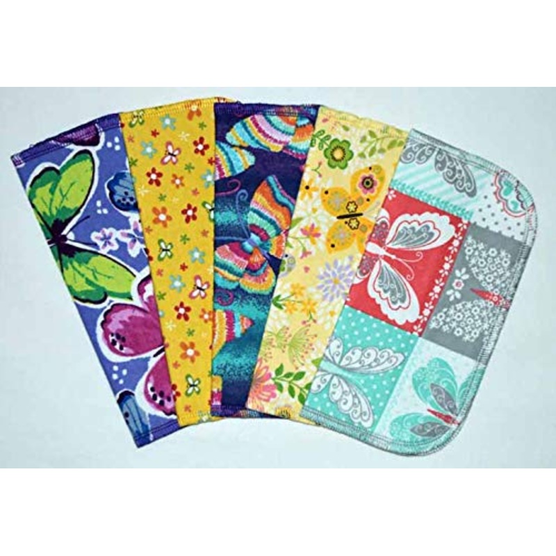 2 Ply Printed Flannel 8×8 Inches Set of 5 Little Wipes Butterfly Kisses