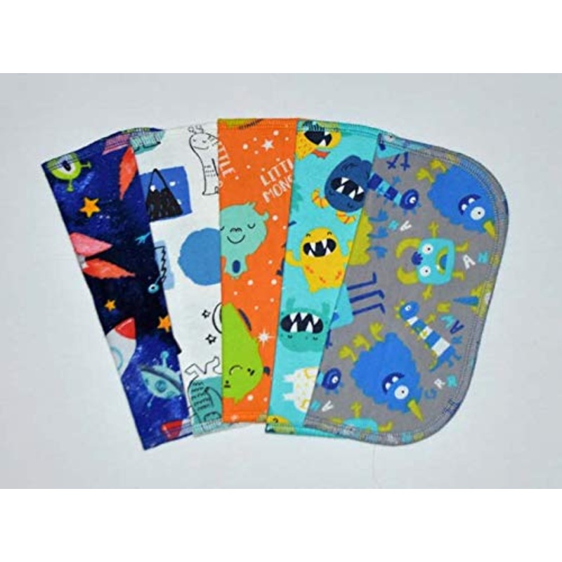 2 Ply Printed Flannel 8×8 Inches Set of 5 Little Wipes Monsters