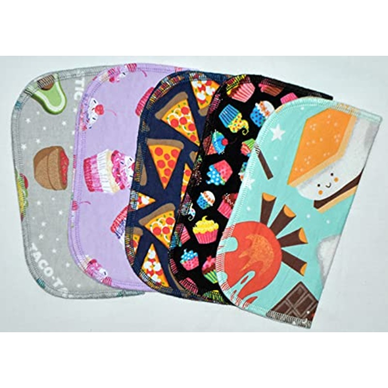 2 Ply Printed Flannel 8×8 Inches Set of 5 Little Wipes Snack Attack