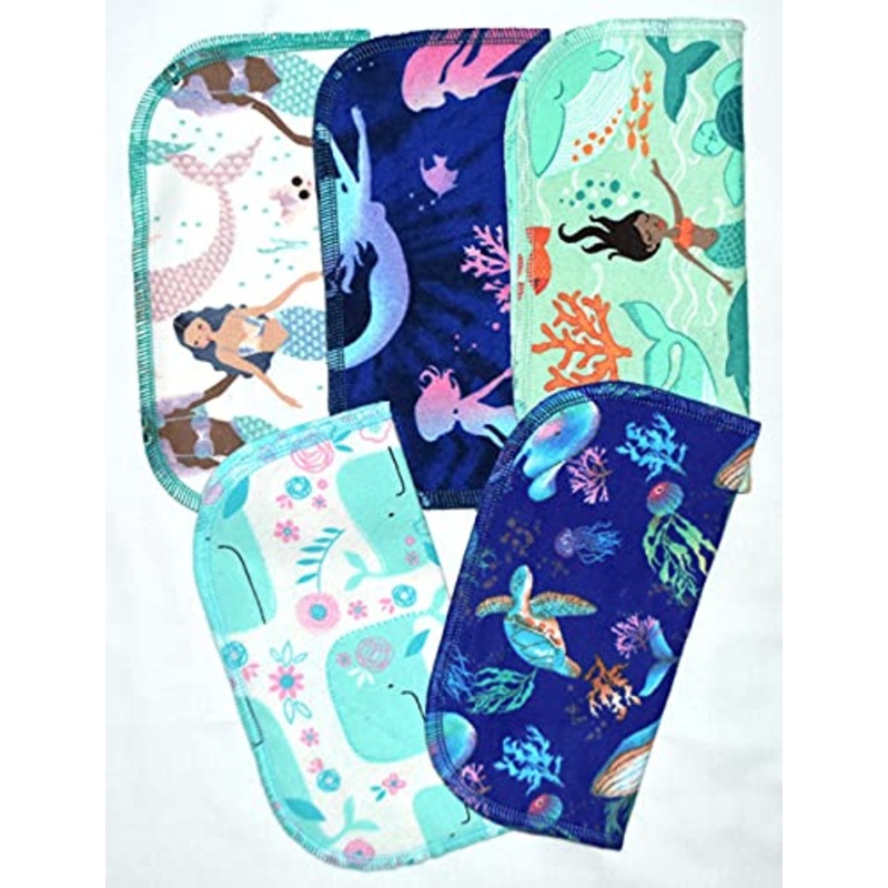 2 Ply Printed Flannel 8×8 Inches Set of 5 Mermaids and Friends