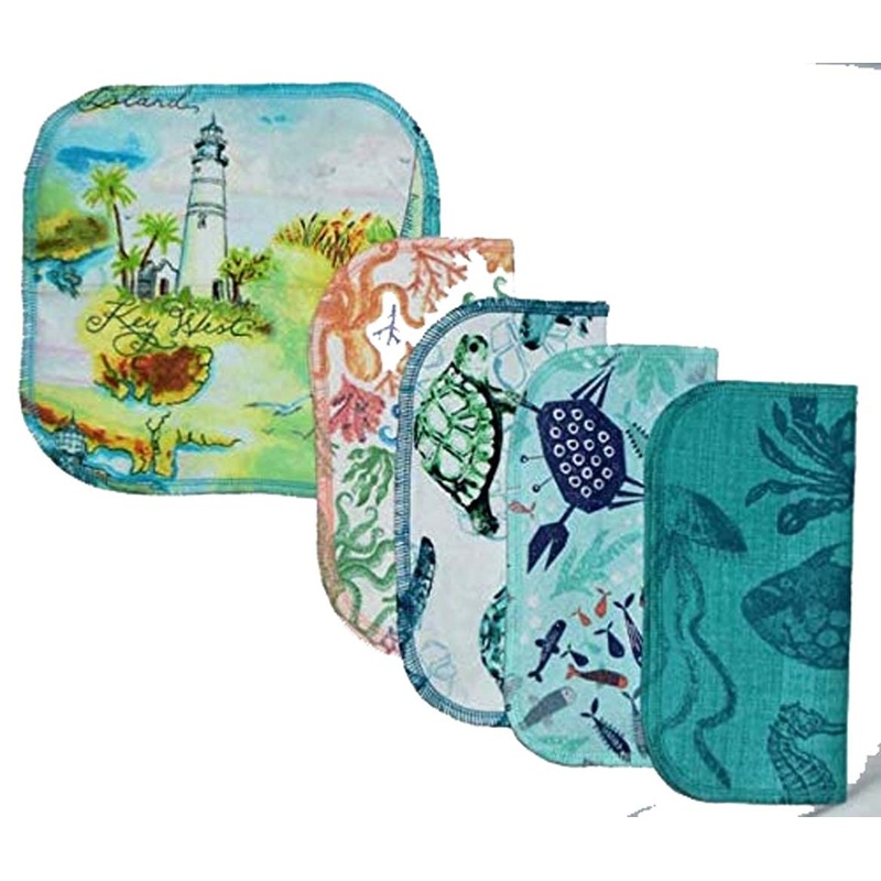 2 Ply Printed Flannel 8×8 Inches Set of 5 Sea Lovers