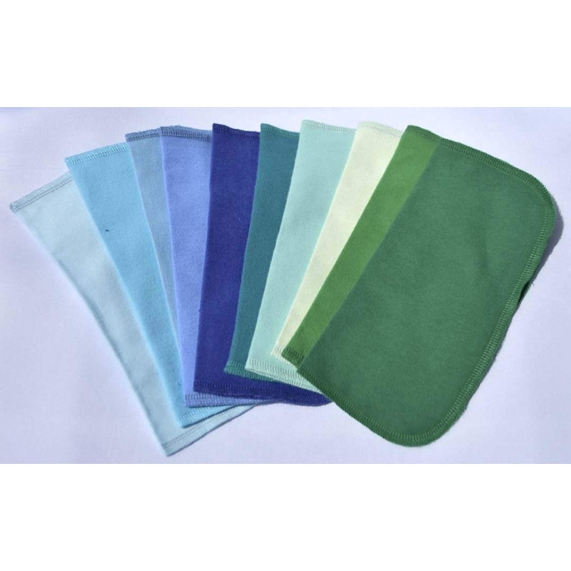 2 Ply Solid Flannel 8×8 Inches Set of 10 Blues and Greens