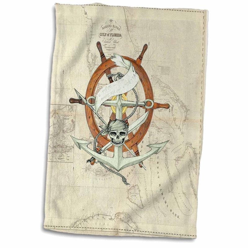 3D Rose Print of Vintage Florida Chart with Pirate Wheel TWL_204870_1 Towel  15 x 22  Multicolor