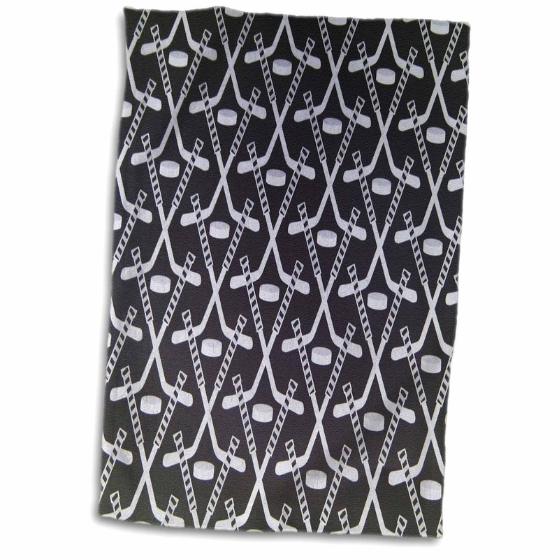 3D Rose White Hockey Sticks On Black TWL_35276_1 Towel  15 x 22