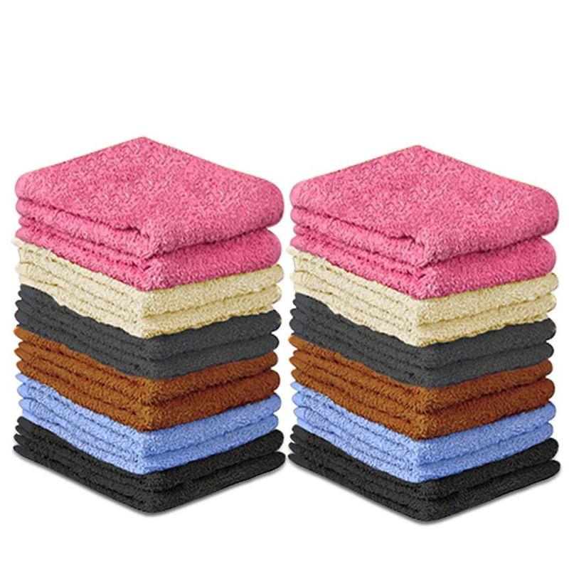 QUBA LINEN Wash Cloth Set – Pack of 24 100% Cotton – Flannel Face Cloths Highly Absorbent and Soft Feel Fingertip Towels (12×12 Pack of 24)