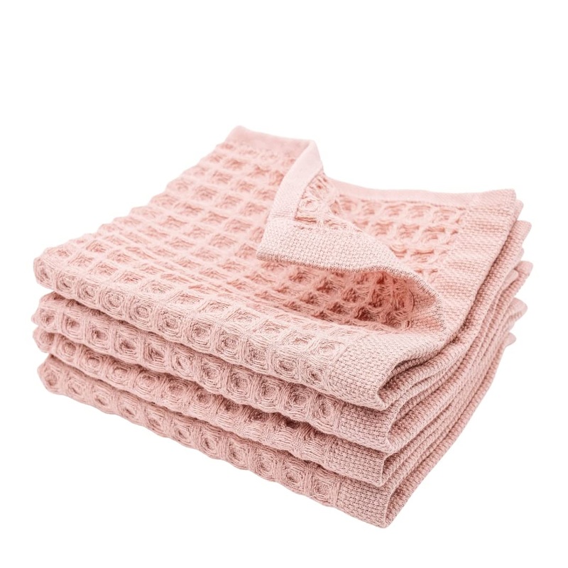 sea me at home Waffle Washcloth Set, 100% Cotton (4 Pcs Washcloth 13×13 inches, Powder Pink) 4 Pcs Washcloth 13×13 inches Powder Pink