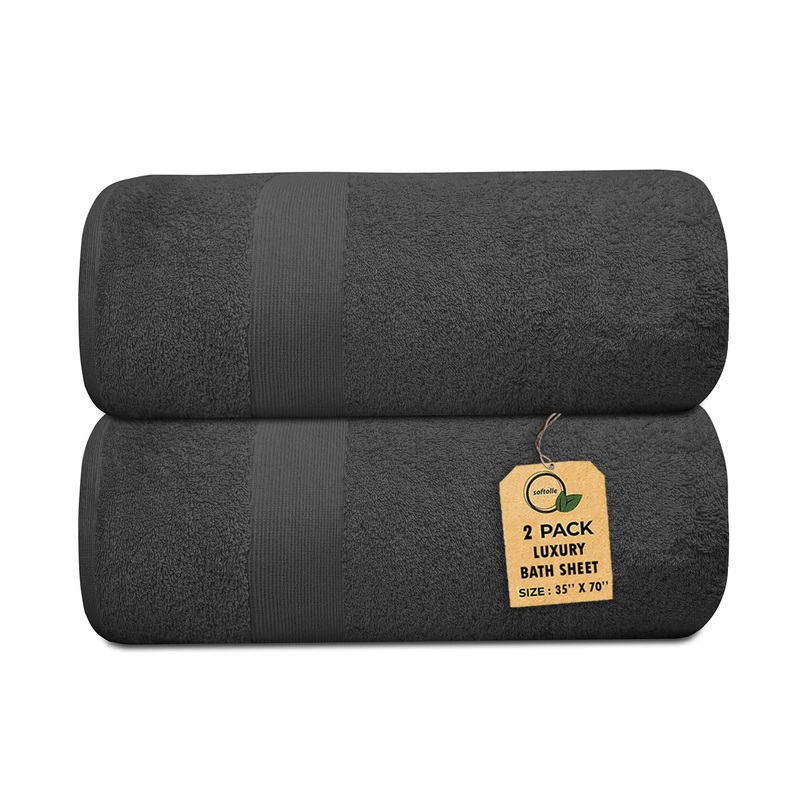 Softolle 100% Cotton Luxury Bath Sheets – 600 GSM Cotton Towels for Bathroom – Set of 2 Bath Sheets – Eco-Friendly, Super Soft, Highly Absorbent – Oeko-Tex Certified – 35″ x 70″ Inches (Grey)