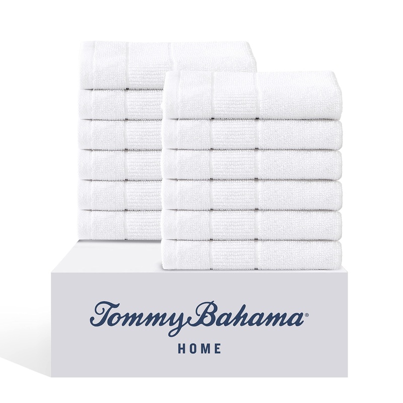 Tommy Bahama- Washcloths  Absorbent & Fade Resistant Cotton Towel Set  Fashionable Bathroom Decor (Island Retreat White  12 Piece) Island Retreat White 12pc Washcloths