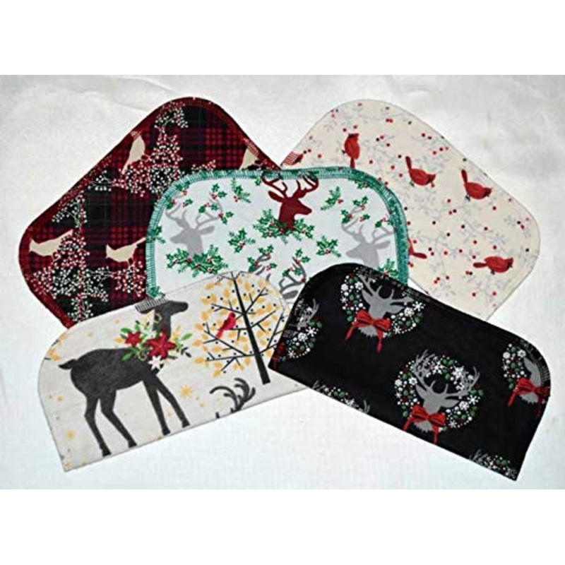 1 Ply Printed Flannel Little Wipes 8×8 Inches Set of 5 Birds Berries and Bucks