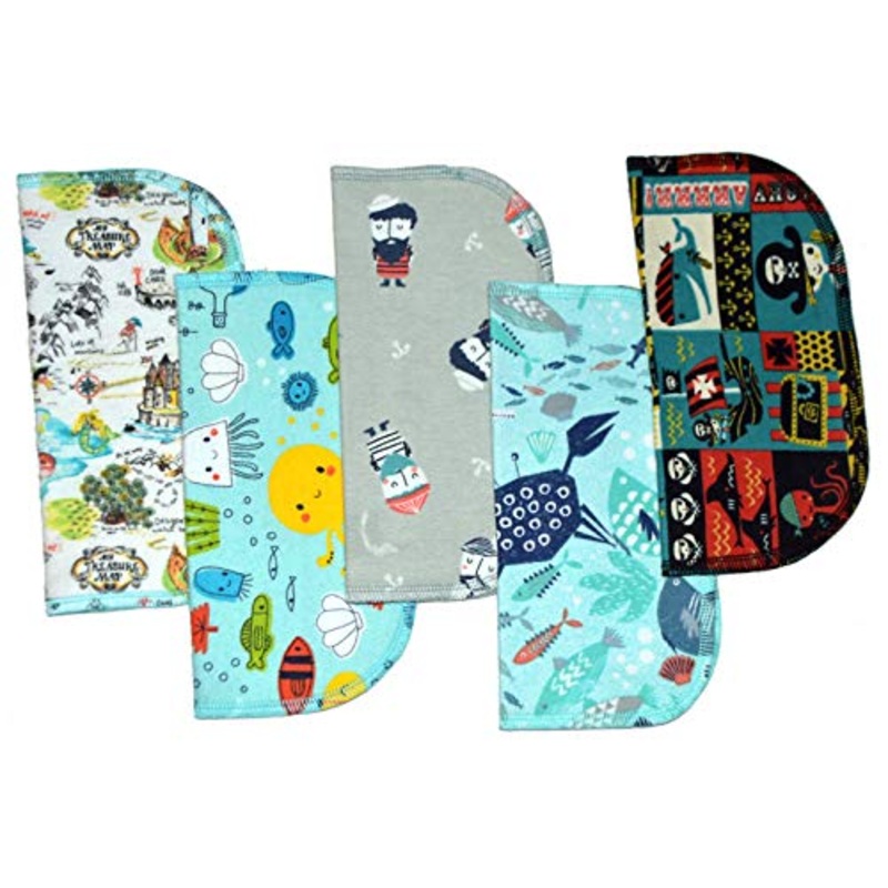 2 Ply Printed Flannel 8×8 Inches Set of 5 Little Wipes Pirates and Pals