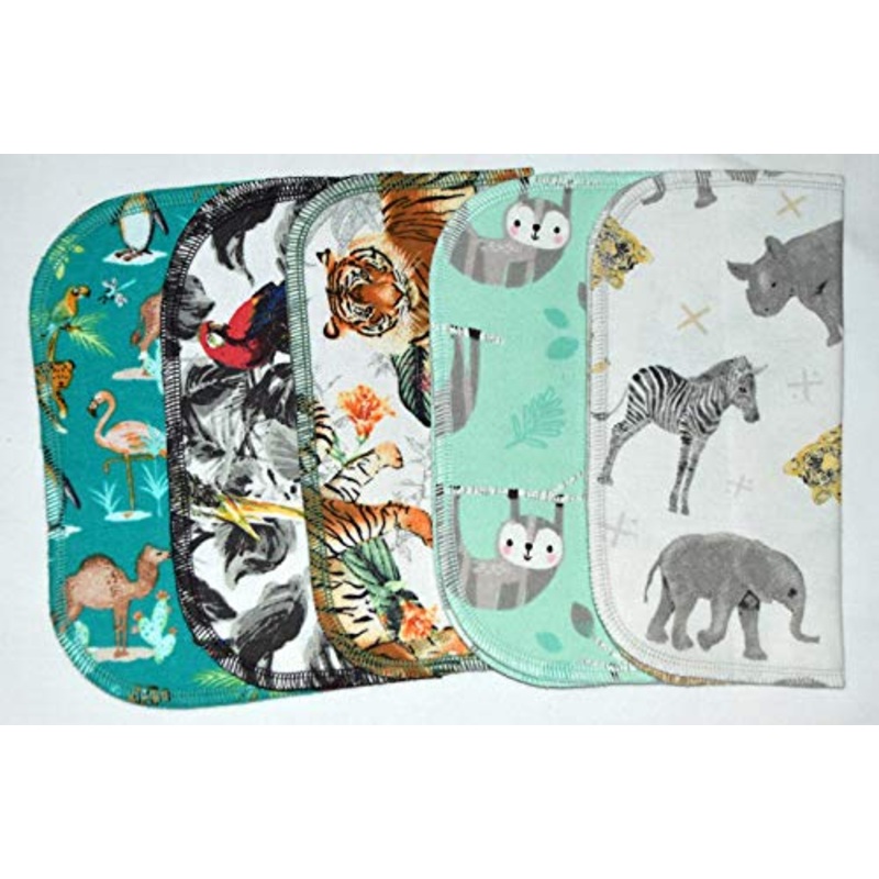 2 Ply Printed Flannel 8×8 Inches Set of 5 Little Wipes Zoological Wildlife