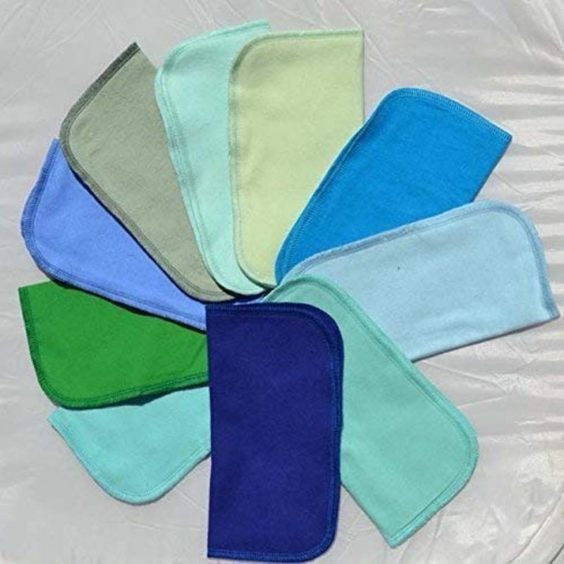 2 Ply Solid Color Flannel 8×8 Inches Little Wipes Set of 5 Blues and Greens