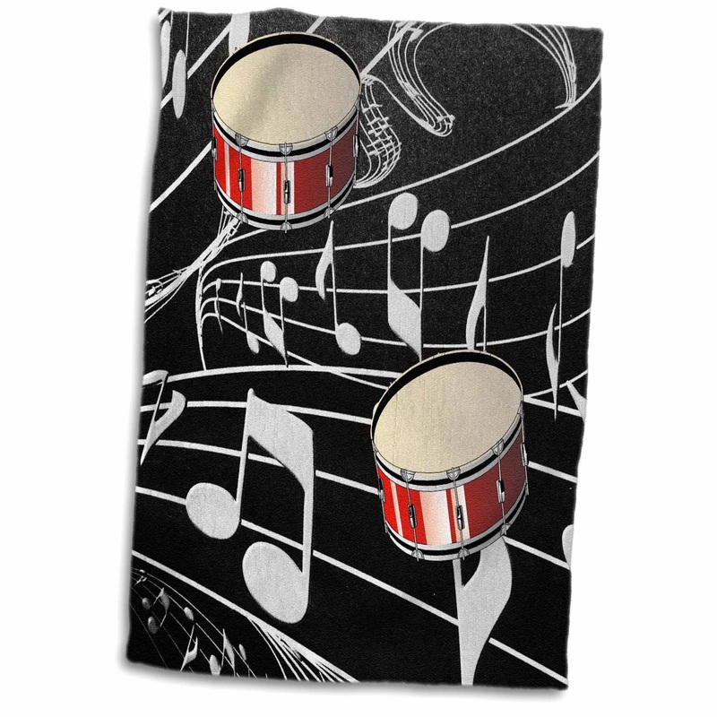 3D Rose Red Drums On Music Notes TWL_38199_1 Towel  15 x 22