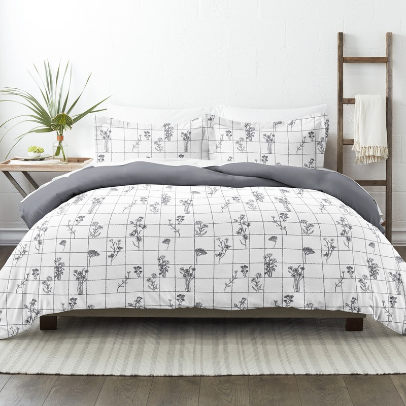 Reversible Duvet Cover Sets – Gray Flower, Twin-XL, 2 Piece
