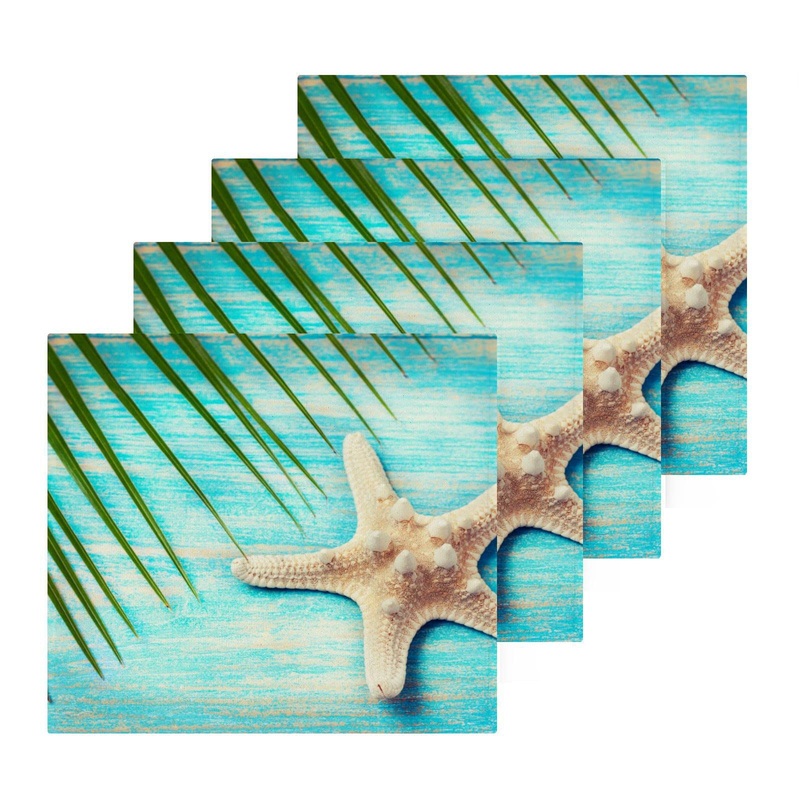 SUABO Soft Cotton Bath Washcloths  Starfish Palm Tree Branch Blue Wooden Fingertip Towel Face Cloths Absorbent Wash Cloths Quick Drying Bath Towel for Bathroom Spa Gym Kitchen Set 6