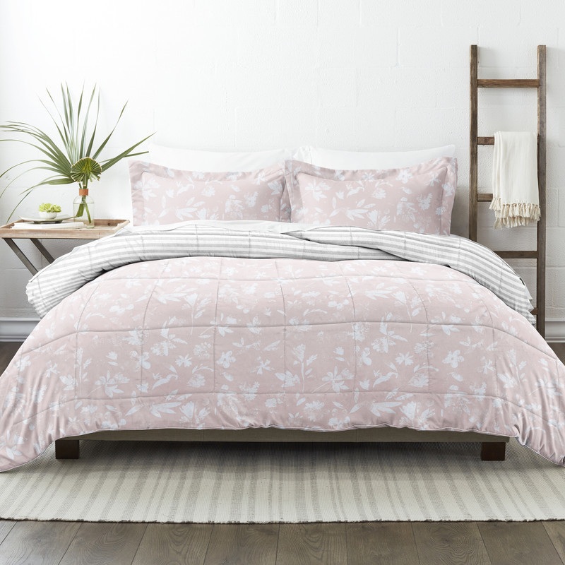 Twin Reversible Comforter Sets – Pink, Pressed Flowers