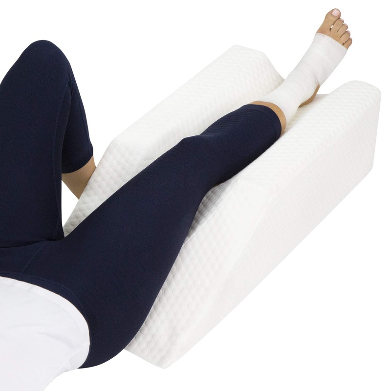 Xtra- Comfort Leg Elevation Pillow – for Swelling Elevating Post Surgery Recovery Support – Firm Wedge Rest – Breathable for Knee Ankle and Foot Injury Pain Relief – Improve Circulation and Sleep White