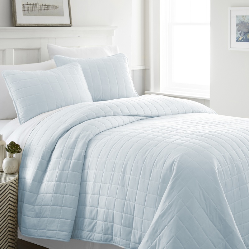 Quilted Coverlet Sets – Pale Blue, Twin, 2 Piece