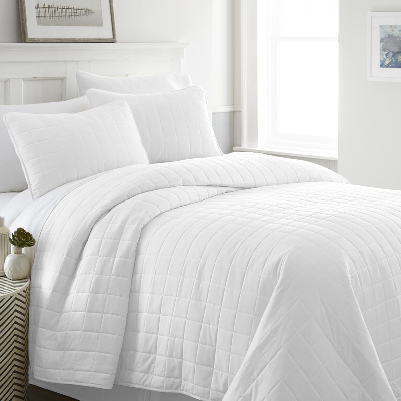 Quilted Coverlet Sets – White, Twin, 2 Piece