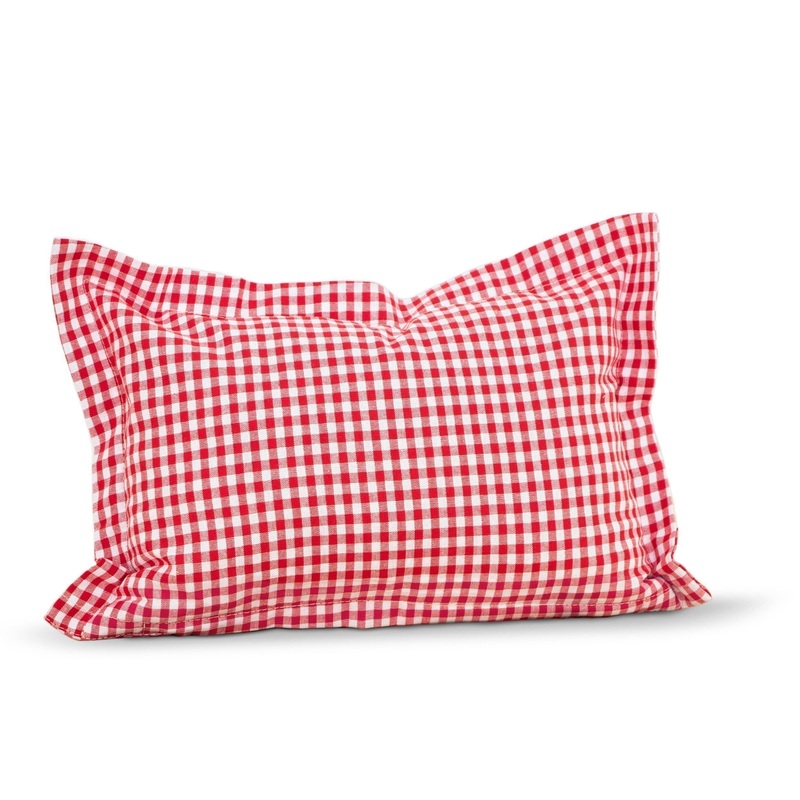 Swiss stone pine cushion red small check – 22x34cm – With Swiss stone pine shavings as cushion filling