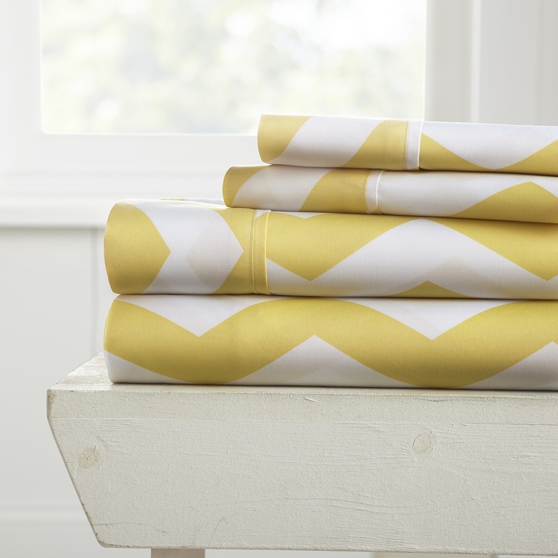Queen Sheet Sets – Yellow, Arrow Pattern, 4 Piece