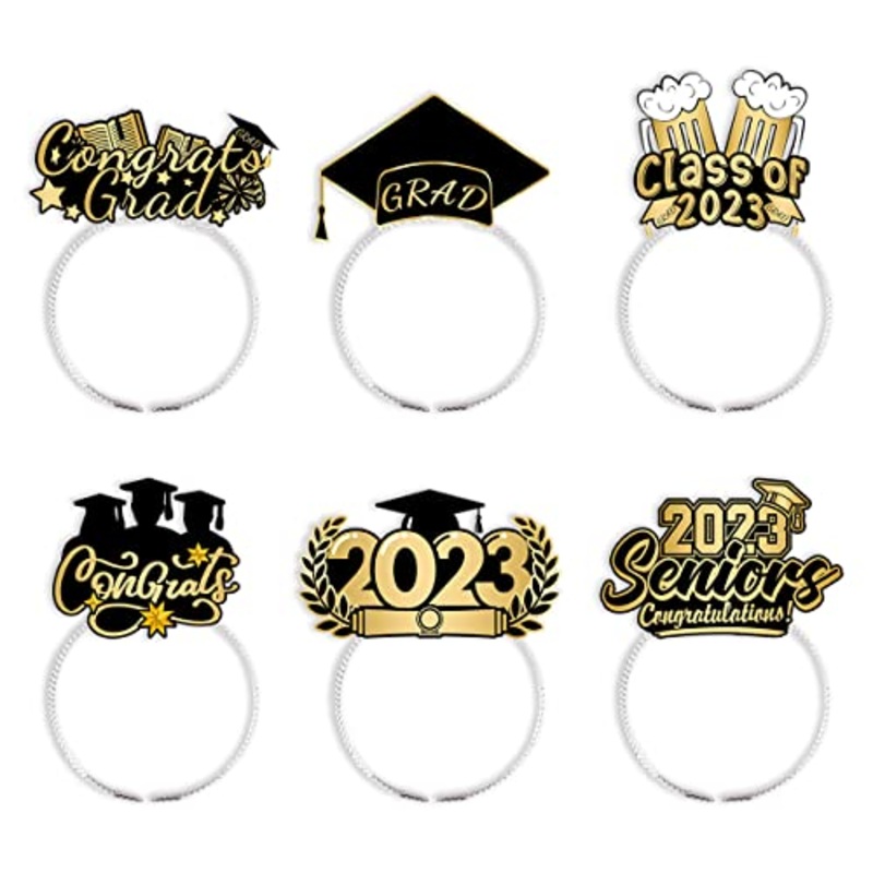 2023 Graduation Headbands Graduation Party Headwear Bachelor Hat Paper Decorations Congrats Theme Hairbands Hair Hoop Hair Supplies 2023 Graduate Design Hair Decorations Party Favor Accessories 6PCS