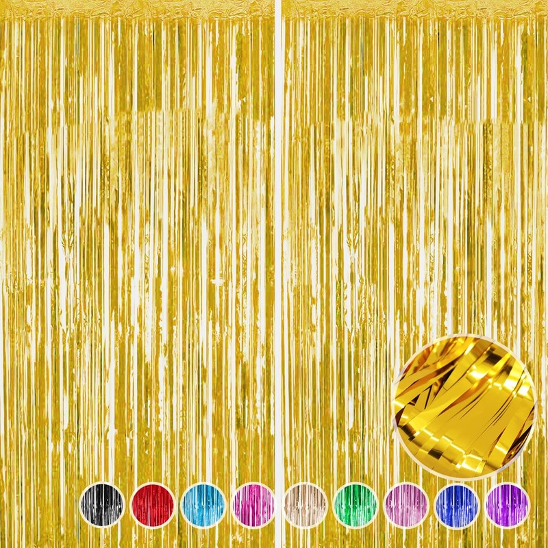 2Pcs Gold Foil Fringe Curtain – HADEEONG 3.28ft x 6.56ft Metallic Tinsel Backdrop Party Streamers Door Curtains Photo Backdrop for Wedding Birthday Bridal Shower Baby Shower Party Decorations