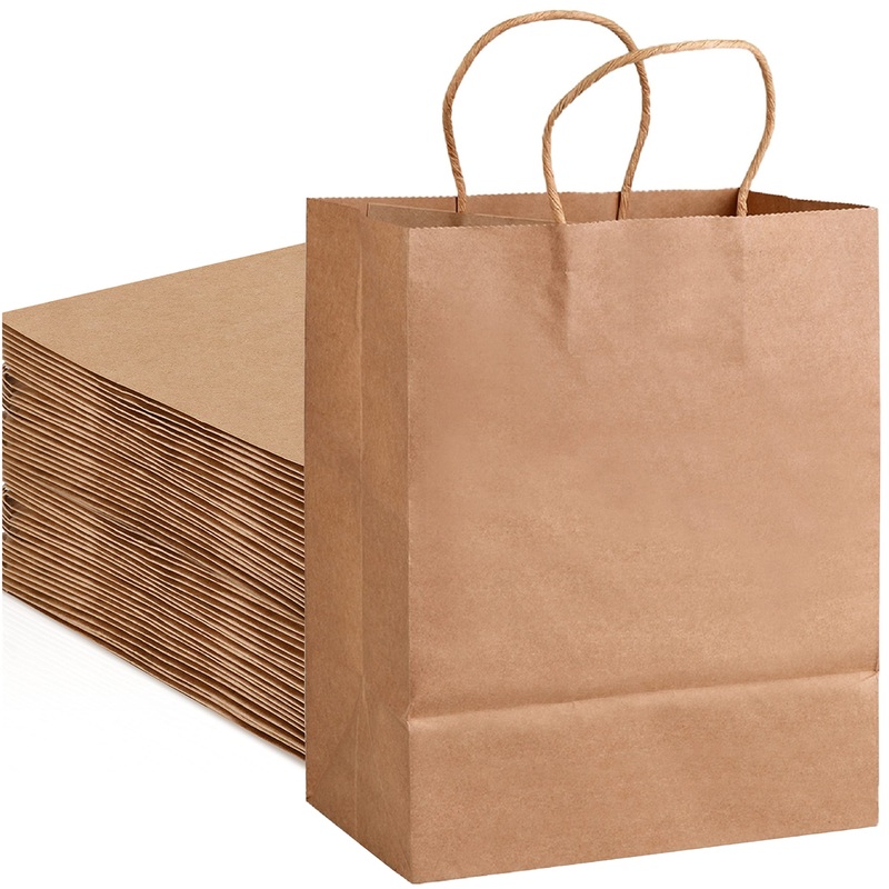 50Pcs Brown Kraft Paper Bags with Handles Bulk 10 * 4.6 * 13 inch Paper Gift Bags Shopping Bags for Wedding Party Favor Recycled Large Paper Bags Craft Gift Grocery Retail Bags