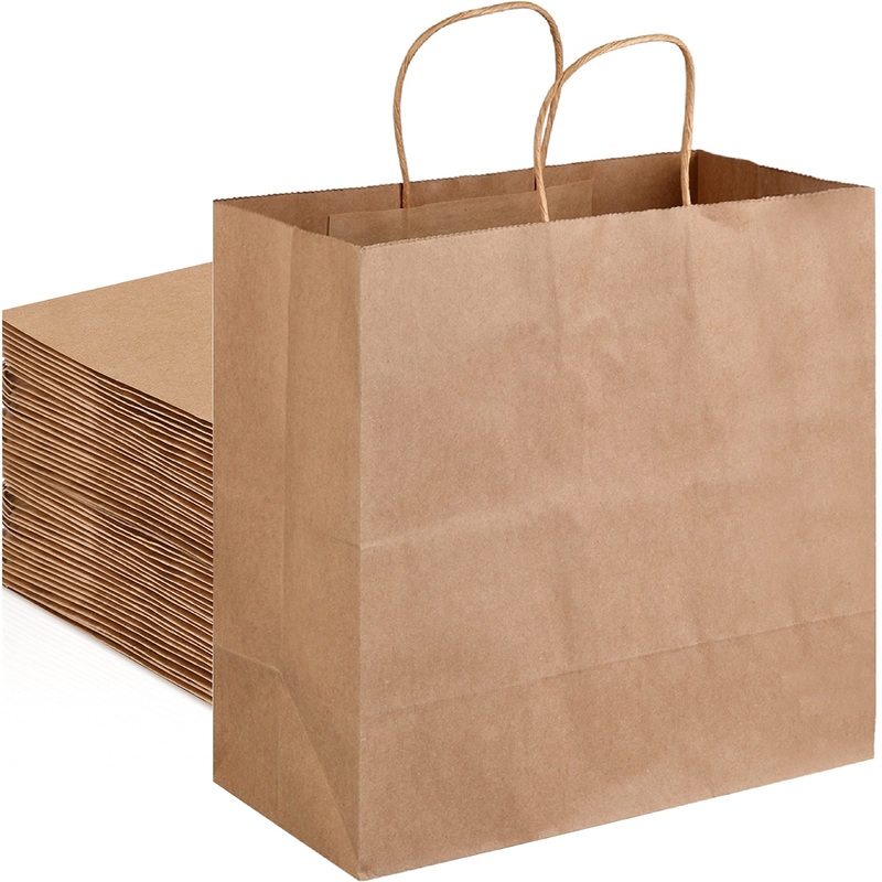 50Pcs Brown Kraft Paper Bags with Handles Bulk 11 * 5.7 * 11 inch Paper Gift Bags Shopping Bags for Wedding Party Favor Recycled Large Paper Bags Craft Gift Grocery Retail Bags