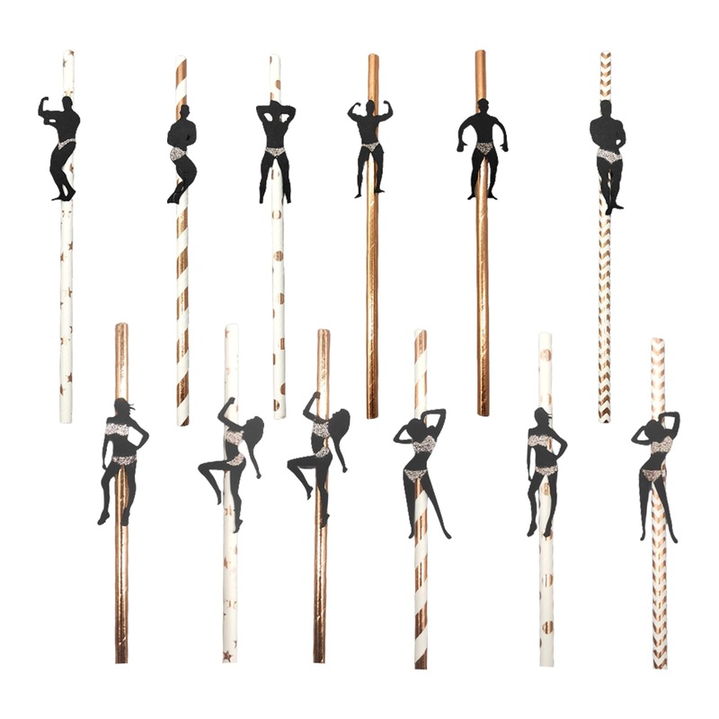 Bachelorette Party Decorations Straws 36PCS Stripper Dancing Men Confetti Straws Bachelorette Party Supplies Confetti Straws (Rose Gold)
